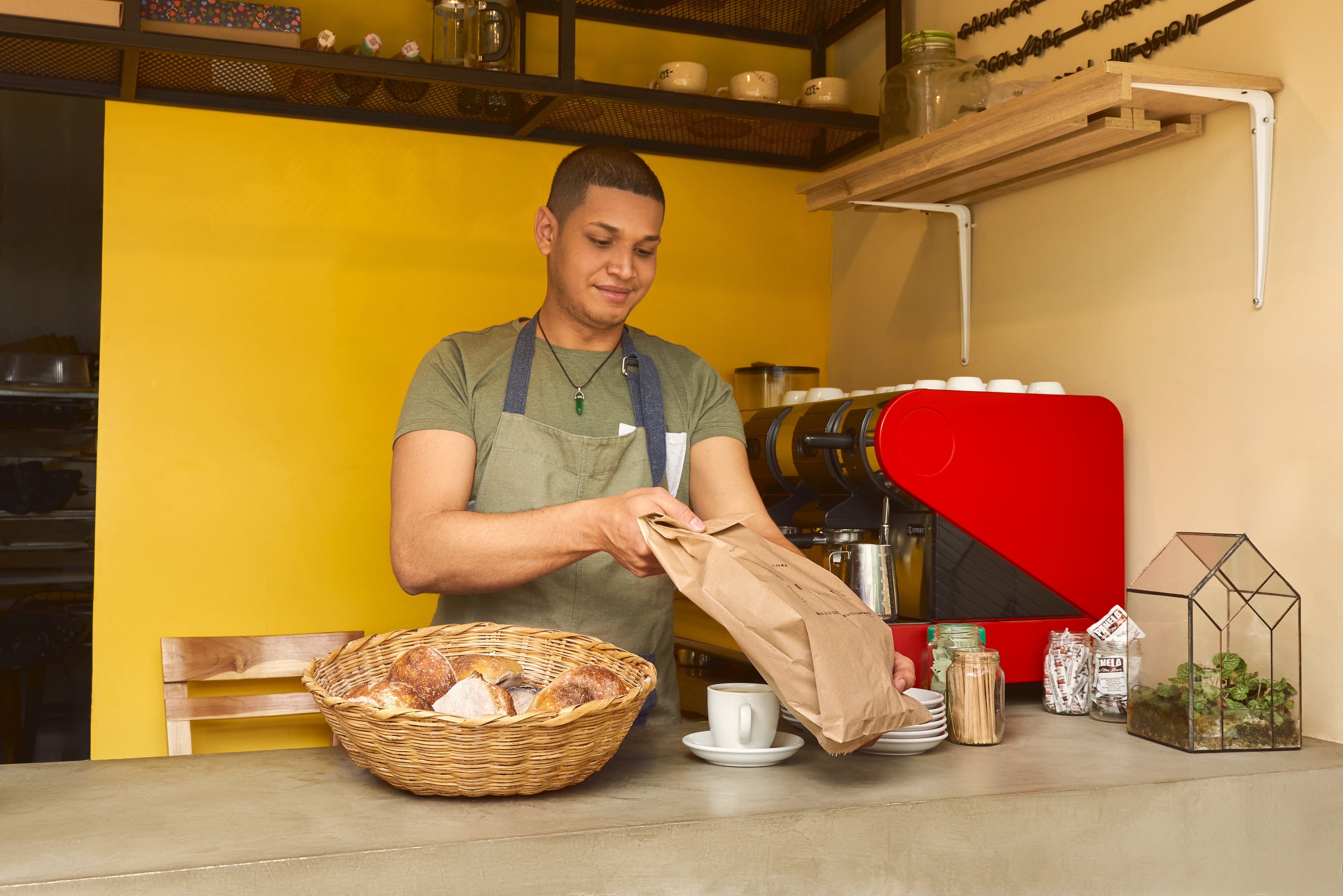  A man is working in a bakery