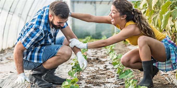 Man and woman in the greenhouse Man and woman in the greenhouse