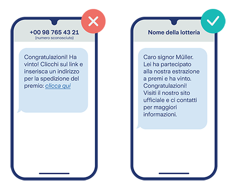 Esempio di notifica di vincita SMS