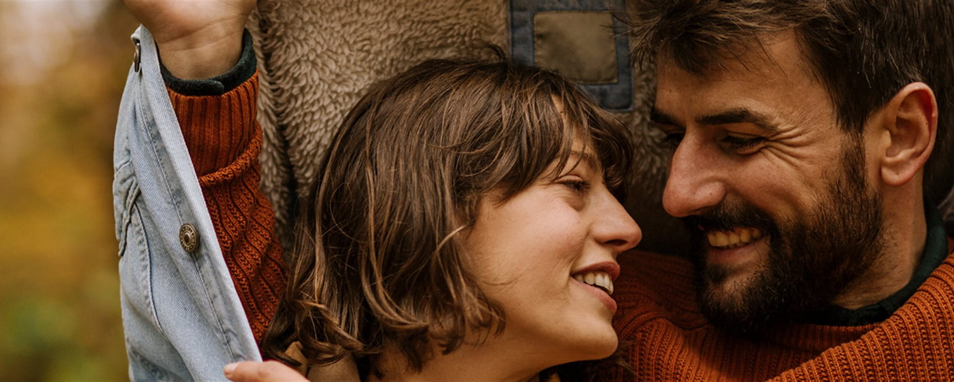 Couple walking in autumn Couple walking in autumn