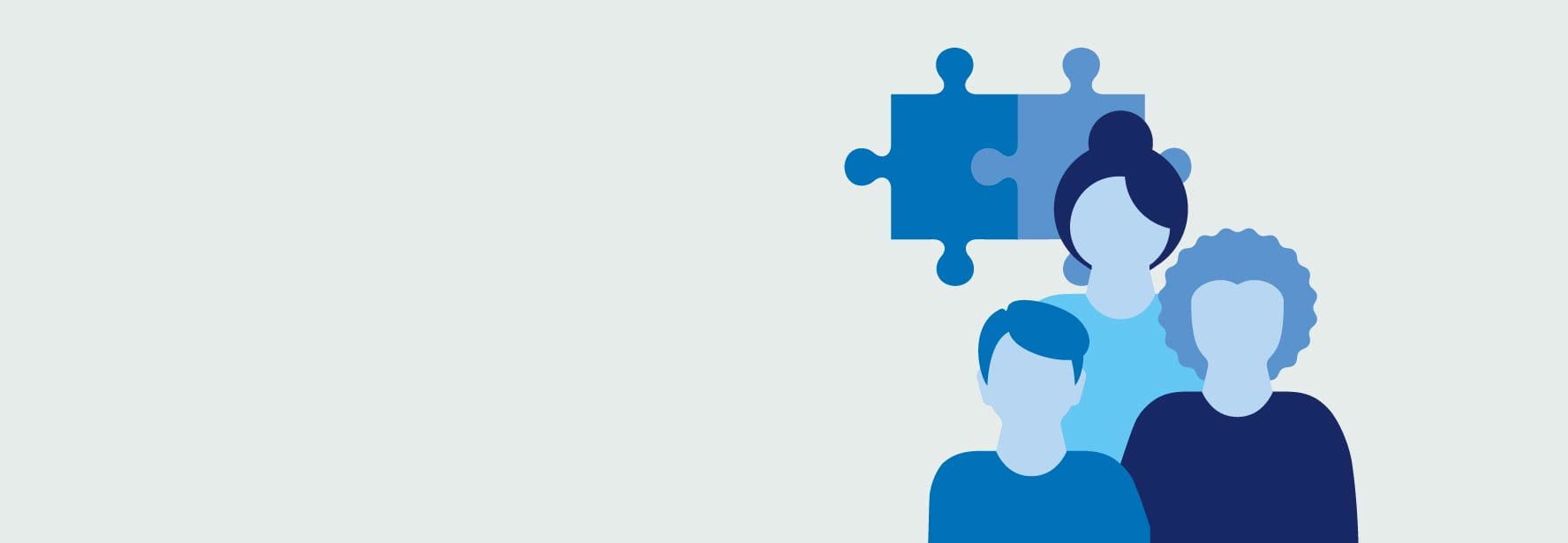 Illustration 3 Personen vor Puzzle-Teilen