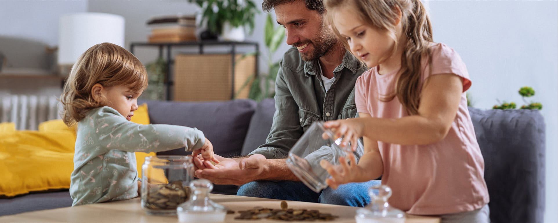 Family with money boxes and money Family with money boxes and money