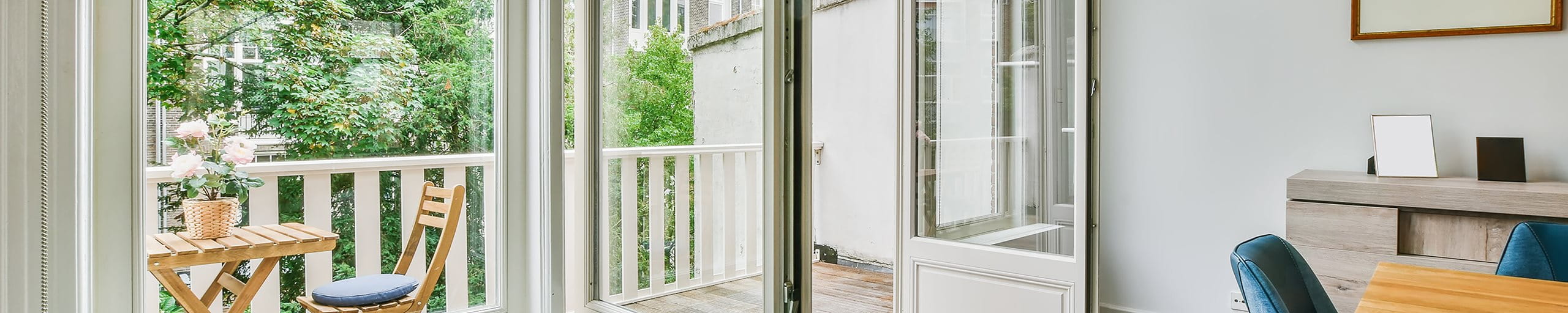 Apartment with open balcony door
