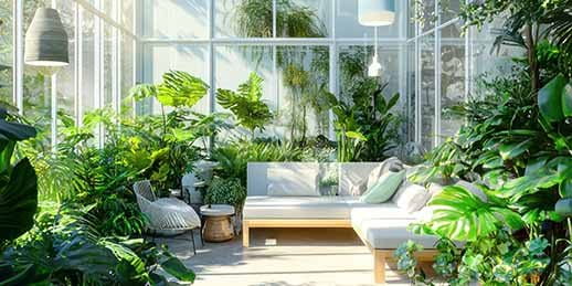 Pergola gemütliche Sitzgruppe mit grünen Pflanzen