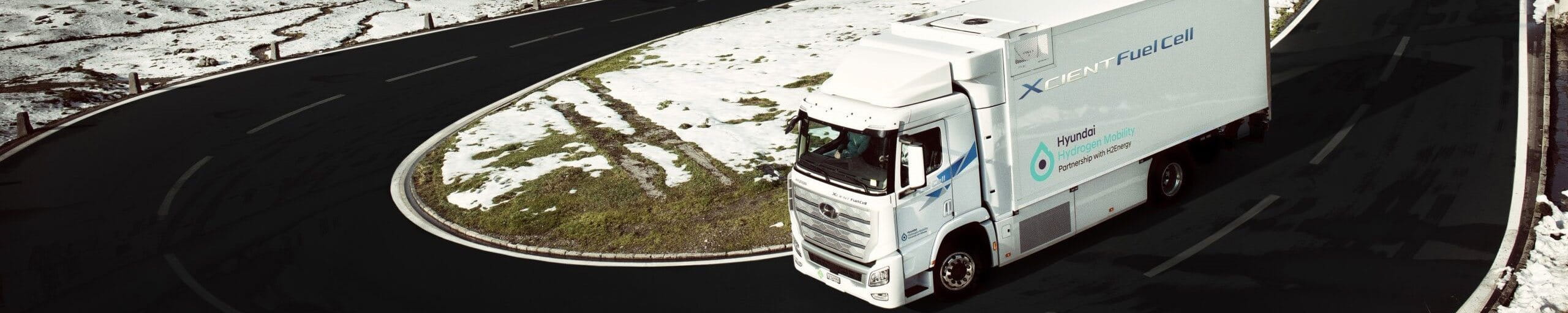 Hydrogen-powered truck on a mountain road