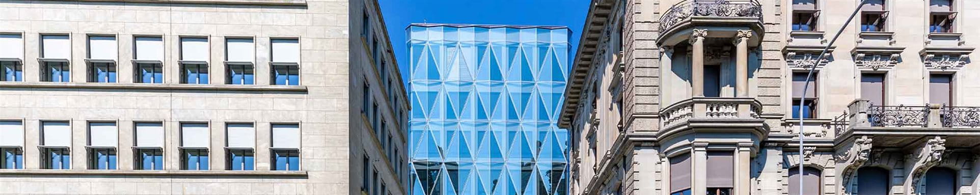 Facade of the Quai Campus at Mythenquai in Zurich Facade of the Quai Campus at Mythenquai in Zurich